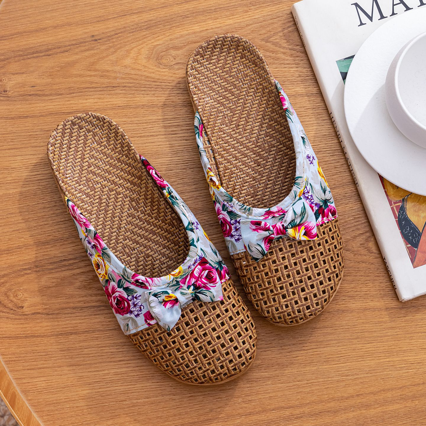 Linen woven women's slippers