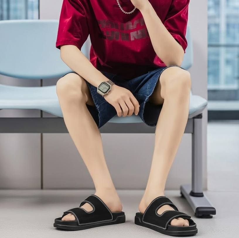 Couple leather soft soled beach sandals