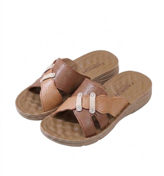 Leather anti slip soft soled women's slippers
