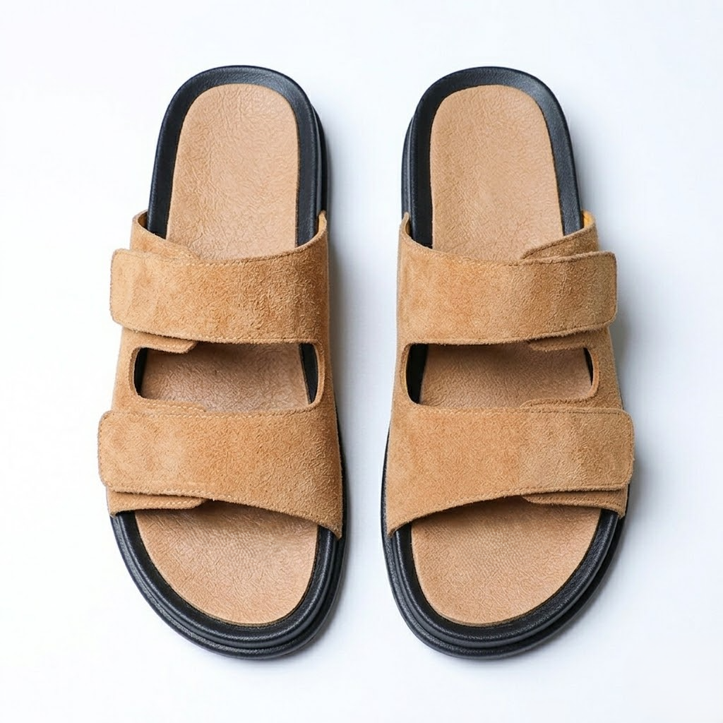 Leather Velcro Soft Bottom Beach Men's Slippers