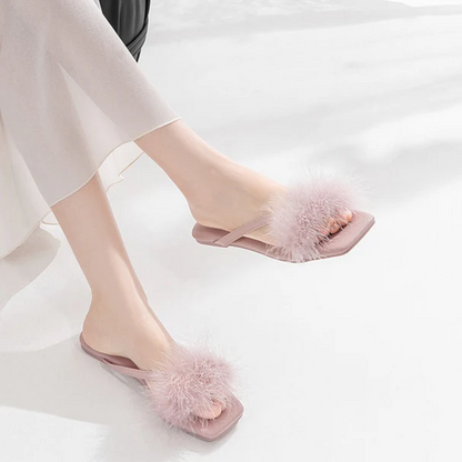 Feather Puff Strap Flip Flops