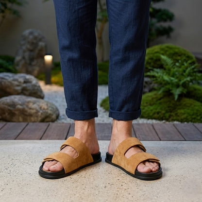 Leather Velcro Soft Bottom Beach Men's Slippers