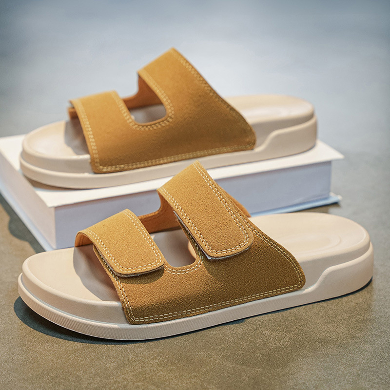 Couple leather soft soled beach sandals