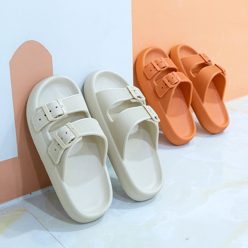 Light luxury double button thick soled slippers