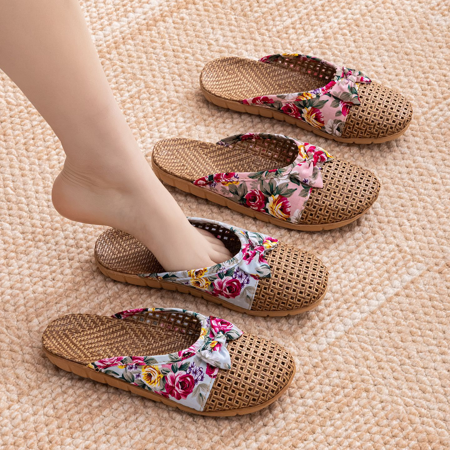 Linen woven women's slippers