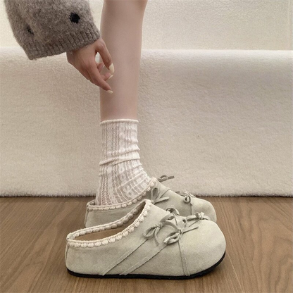 Bow accessories lace thick soled women's slippers