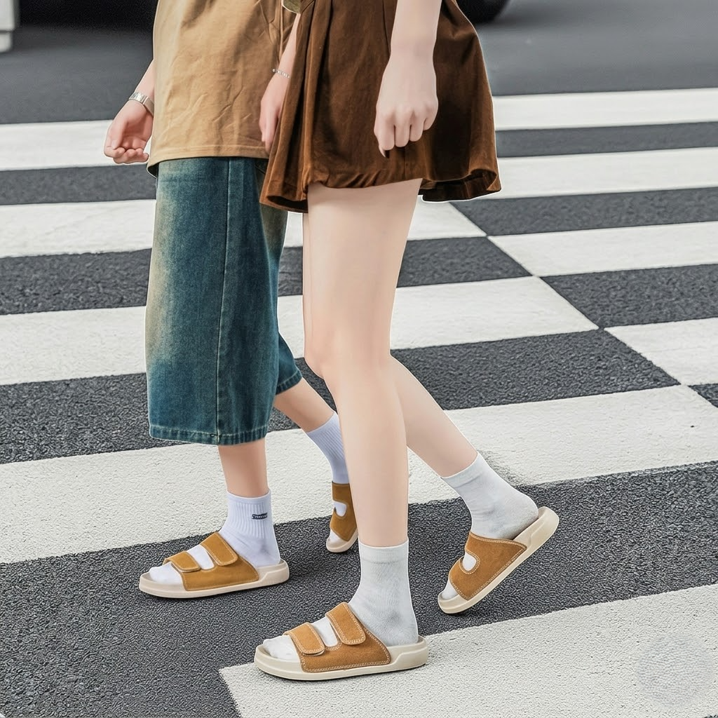 Couple leather soft soled beach sandals