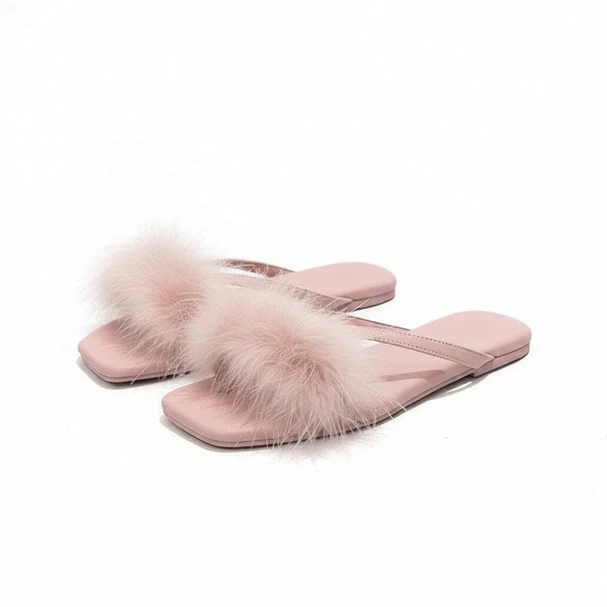 Feather Puff Strap Flip Flops