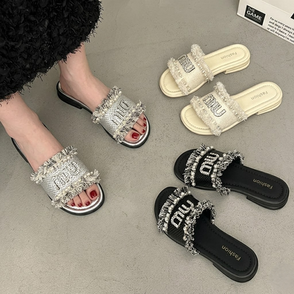 French style one character beach soft soled slippers