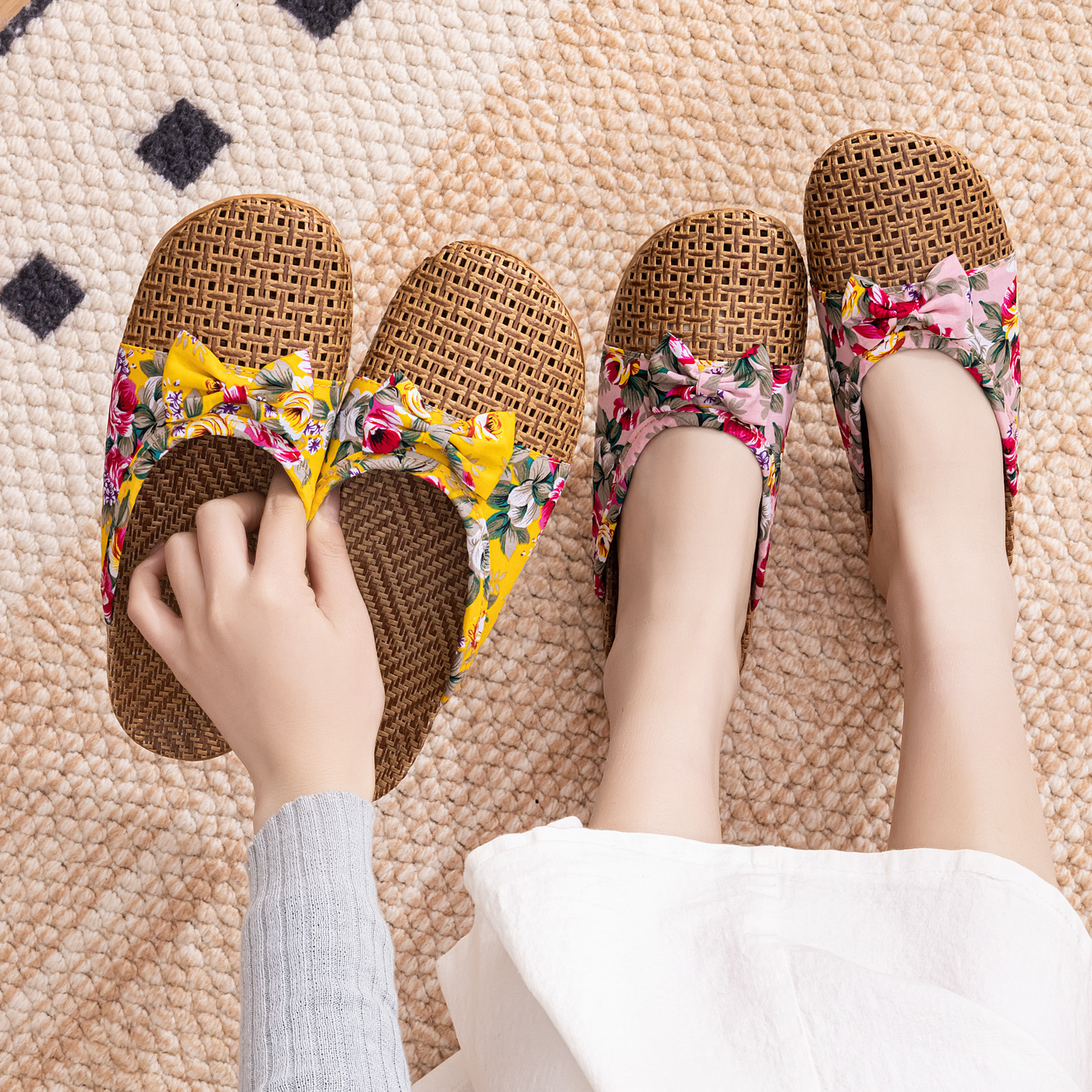 Linen woven women's slippers