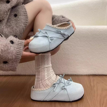 Bow accessories lace thick soled women's slippers