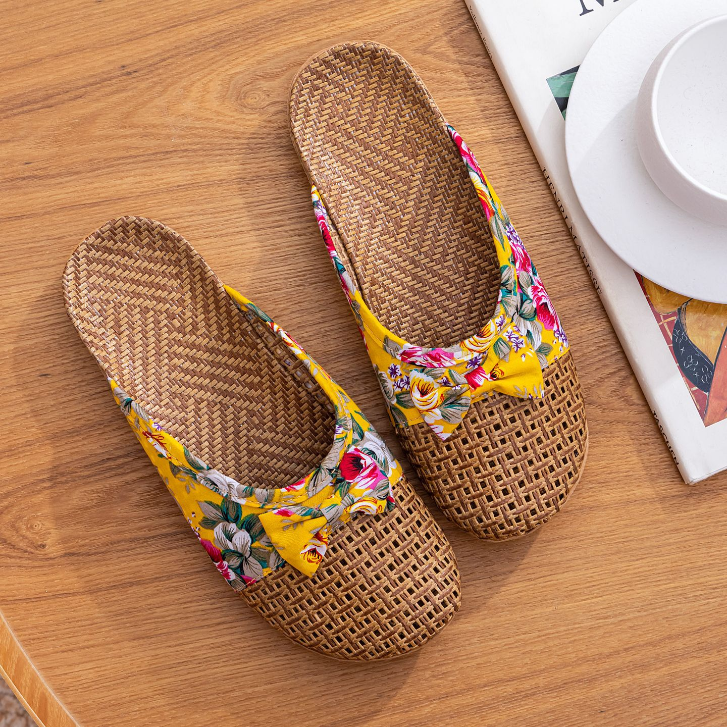 Linen woven women's slippers
