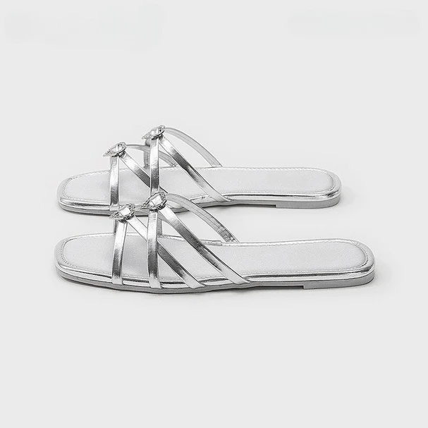 Sparkling Heart Strappy Flat Slides