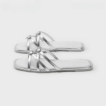 Sparkling Heart Strappy Flat Slides