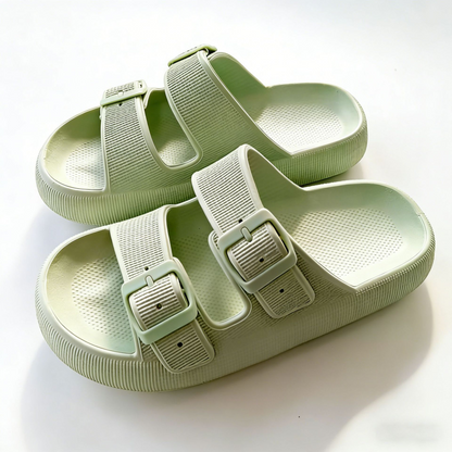 Light luxury double button thick soled slippers