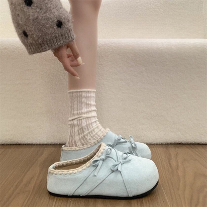 Bow accessories lace thick soled women's slippers