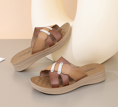 Leather anti slip soft soled women's slippers