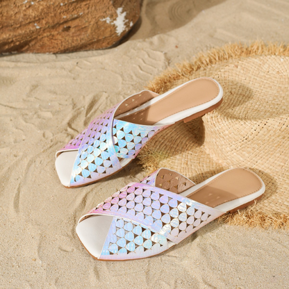 Hollow cross belt women's beach slippers