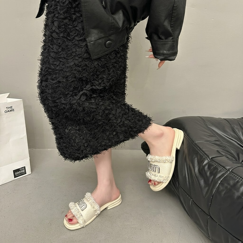French style one character beach soft soled slippers