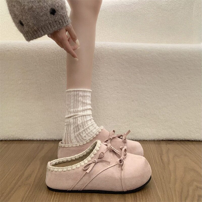 Bow accessories lace thick soled women's slippers