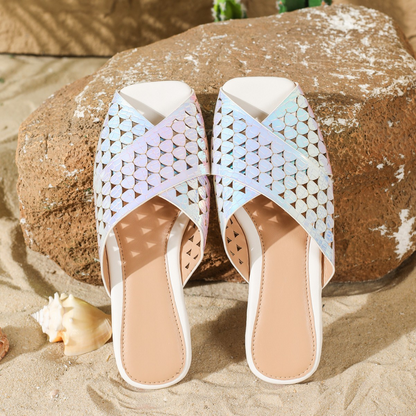 Hollow cross belt women's beach slippers