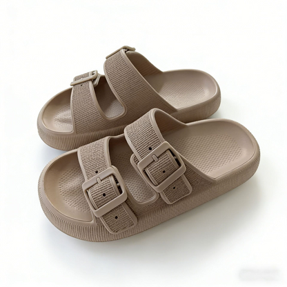 Light luxury double button thick soled slippers