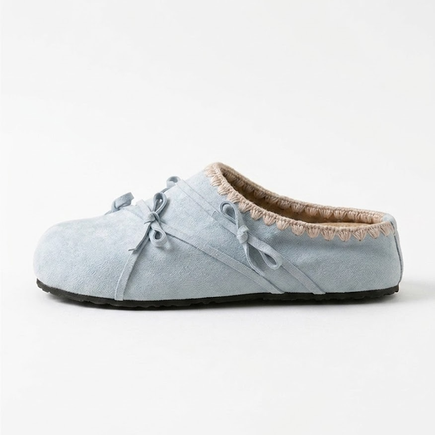 Bow accessories lace thick soled women's slippers