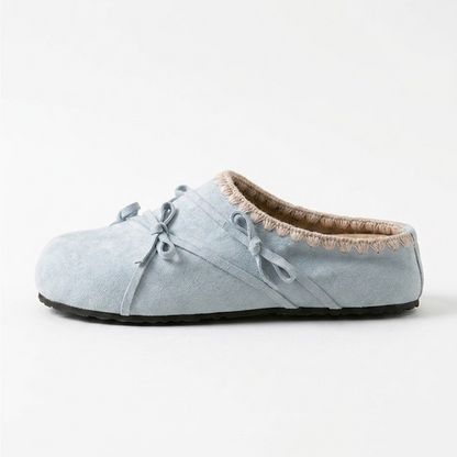 Bow accessories lace thick soled women's slippers