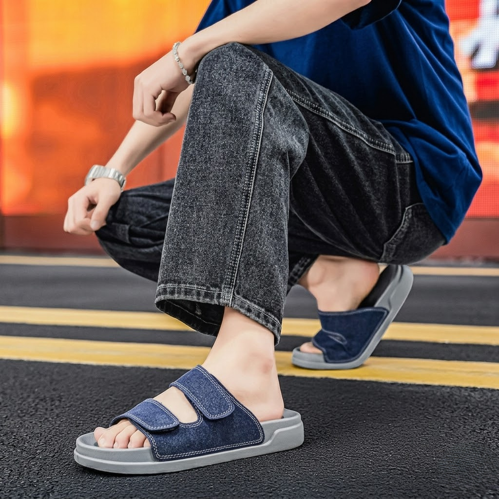 Couple leather soft soled beach sandals