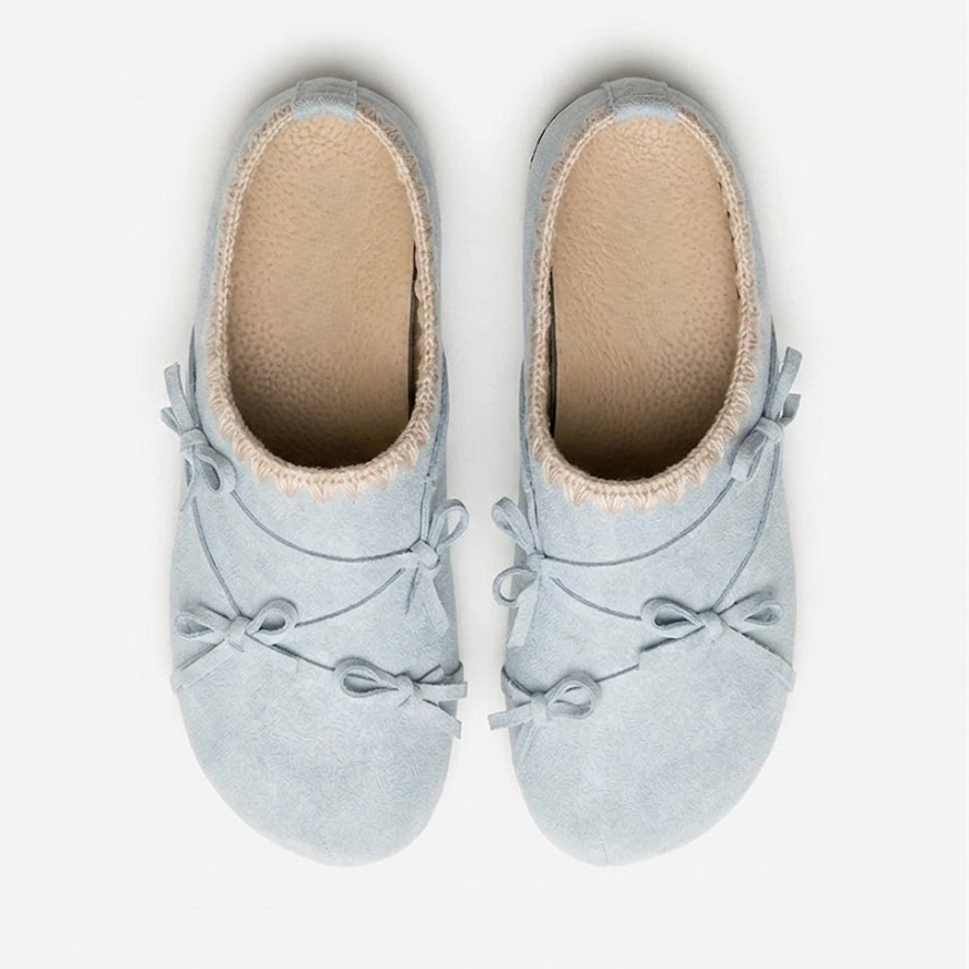Bow accessories lace thick soled women's slippers