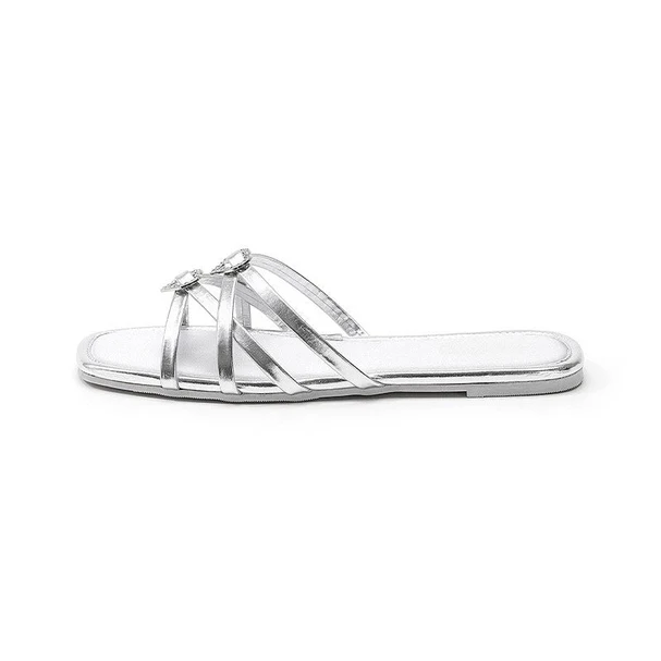 Sparkling Heart Strappy Flat Slides