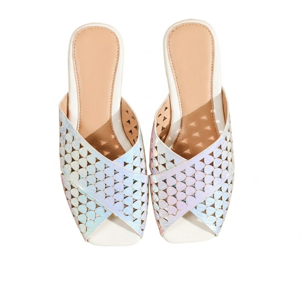 Hollow cross belt women's beach slippers