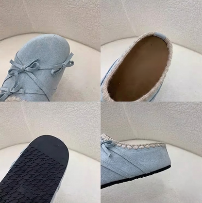 Bow accessories lace thick soled women's slippers