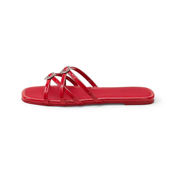 Sparkling Heart Strappy Flat Slides