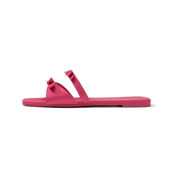 Chic Satin Bow Double Strap Slides