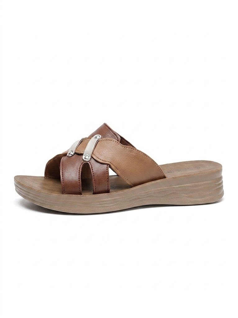 Leather anti slip soft soled women's slippers