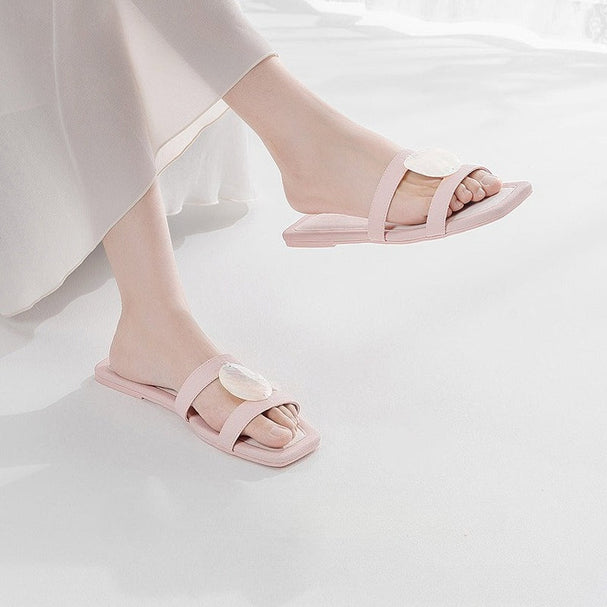 Chic Shell Decor Flat Slides
