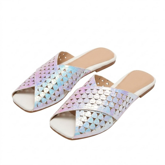 Hollow cross belt women's beach slippers