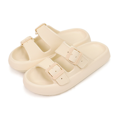 Light luxury double button thick soled slippers