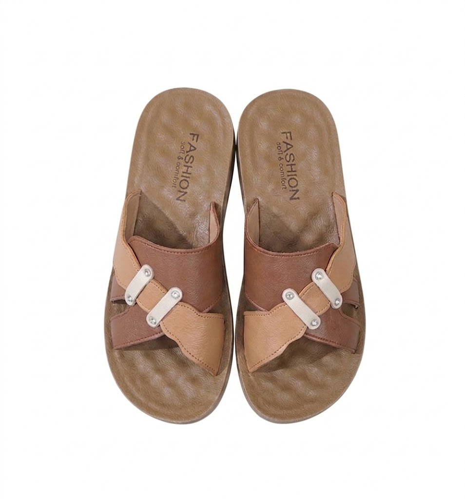 Leather anti slip soft soled women's slippers