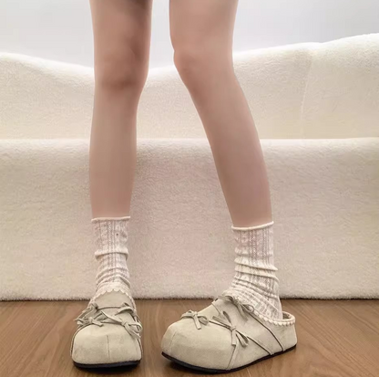 Bow accessories lace thick soled women's slippers