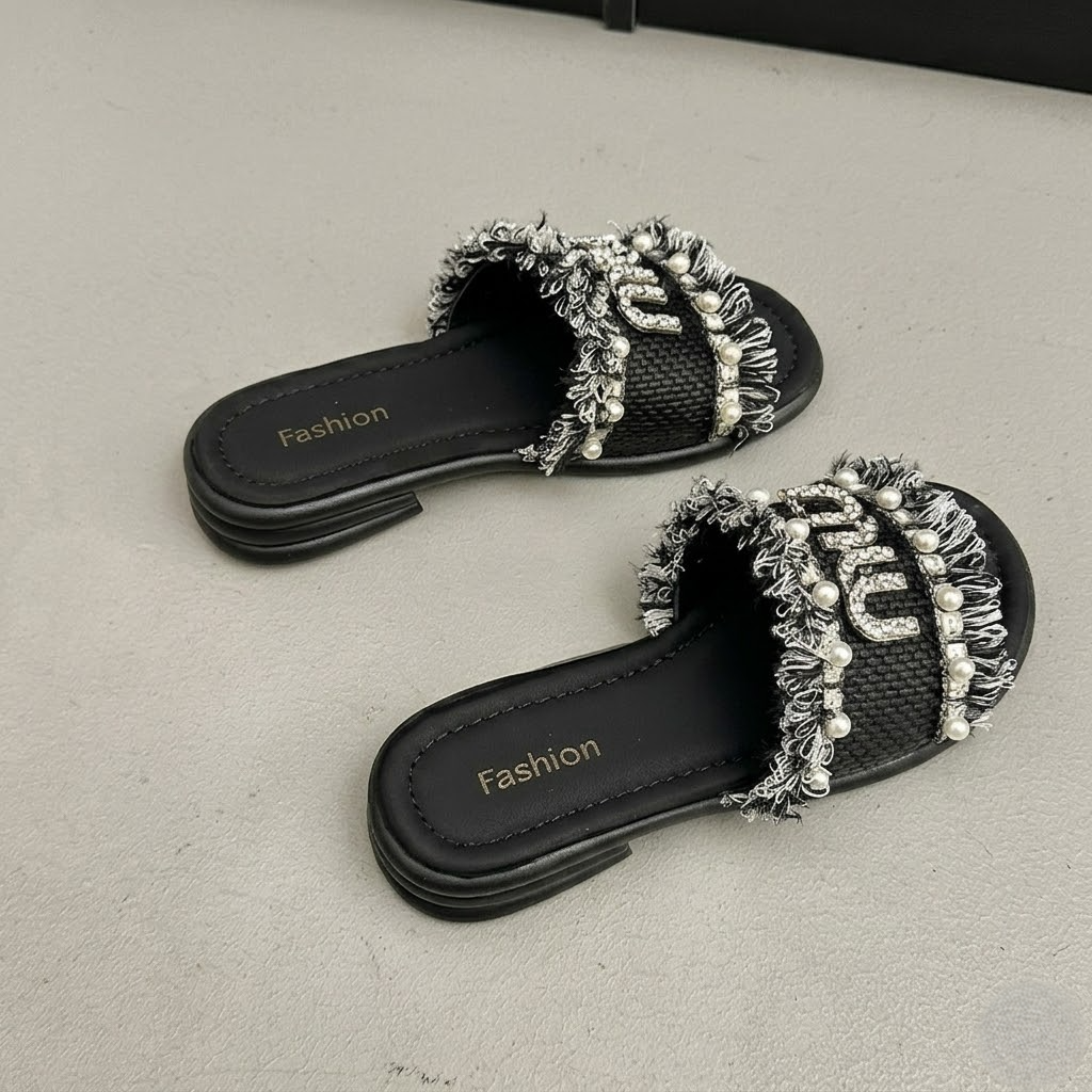 French style one character beach soft soled slippers
