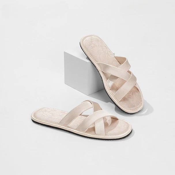 Satin Cross Strap Slides