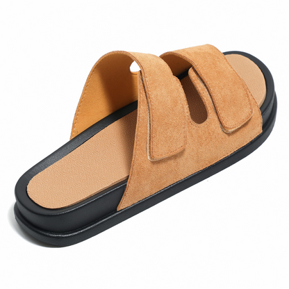 Leather Velcro Soft Bottom Beach Men's Slippers
