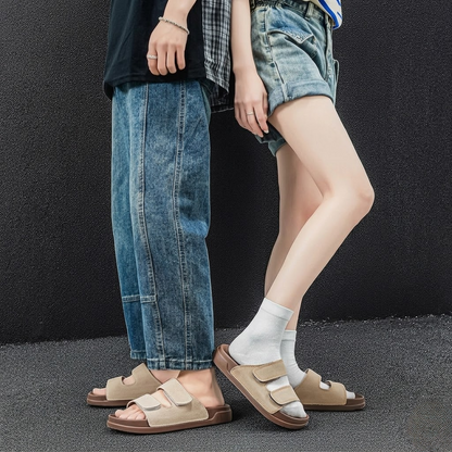 Couple leather soft soled beach sandals