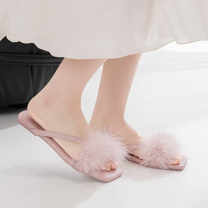 Feather Puff Strap Flip Flops