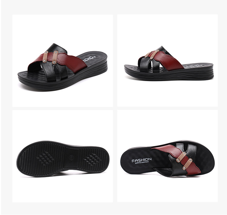 Leather anti slip soft soled women's slippers