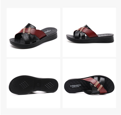 Leather anti slip soft soled women's slippers