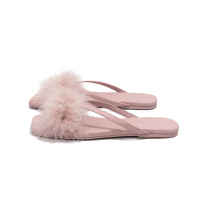 Feather Puff Strap Flip Flops