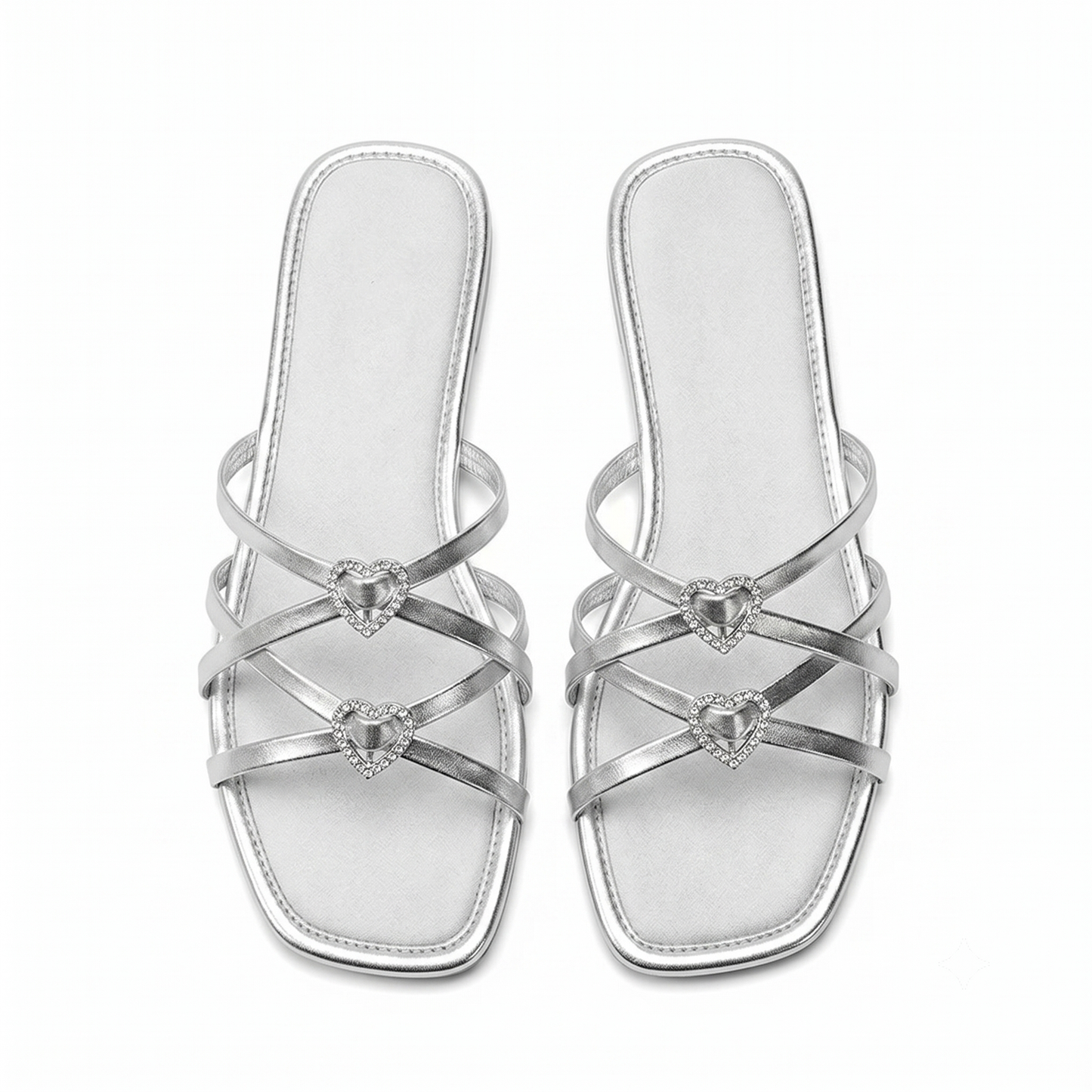 Sparkling Heart Strappy Flat Slides